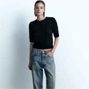 Zara Beaded Knit Short Sleeve Sweater
